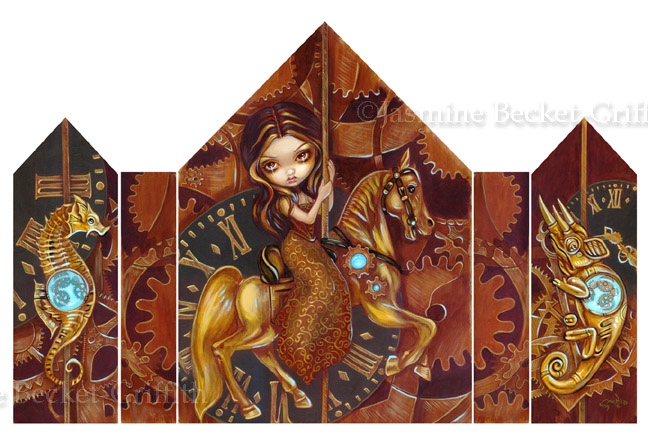 Steampunk Carousel a beautiful BIG 18.5x11.8 fantasy print