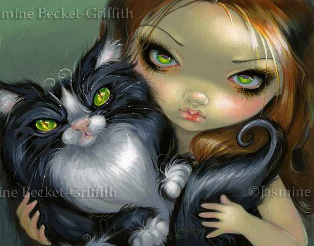 Tuxedo Cat Jasmine Becket Griffith ORIGINAL PAINTING lowbrow art big 